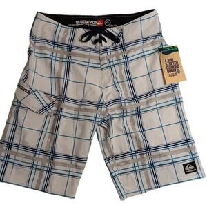 Quiksilver C Pher Series Surf Board Shorts 31 White/Blue Plaid Stretch